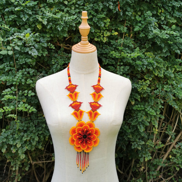 Red and Orange Flower Necklace